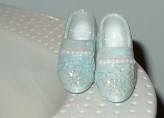 RARE Nora Fleming Victorian Shoes White/Blue/Pearl/Luster debossed nf ' s HTF 3