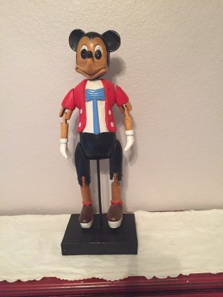 Very Rare Vintage Wooden Hand Carved And Hand Painted Mickey Mouse