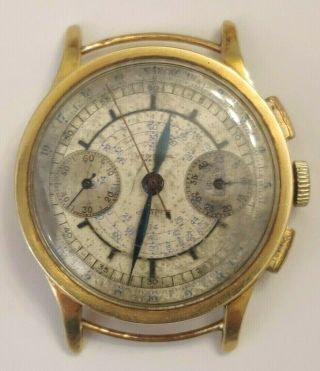 Rare Early Vintage Universal Geneve Compur 18k yellow gold chronograph wire lugs 2