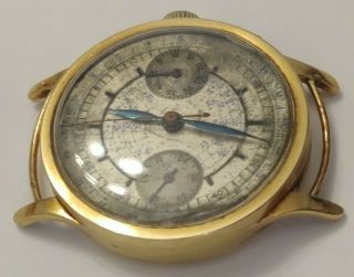 Rare Early Vintage Universal Geneve Compur 18k yellow gold chronograph wire lugs 3