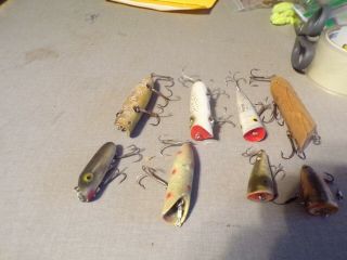 8 VINTAGE lures HEDDON LUCKY 13 1 pico pop and other flat nose 2