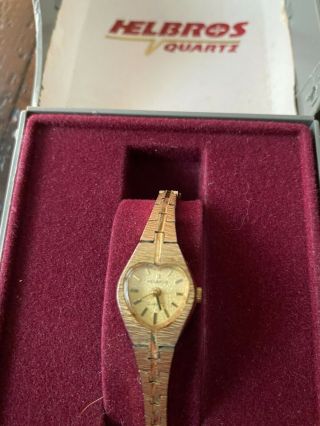 old stock Vintage Women’s Helbros Watch Gold Tone Band Heart Accent 2