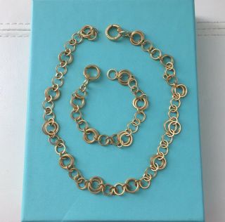 Rare Tiffany & Co.  18k Yellow Gold Interlocking Circles Bracelet & Necklace Set