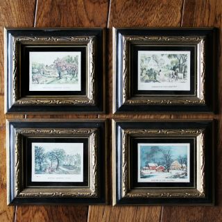 Vintage Set Of 4 Currier And Ives Prints - American Homestead 4 Seasons Prints
