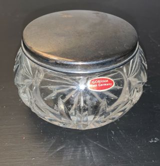 Gorham Antique Art Noveau Cut Crystal/sterling Plated Lid Powder Jar/vanity Box
