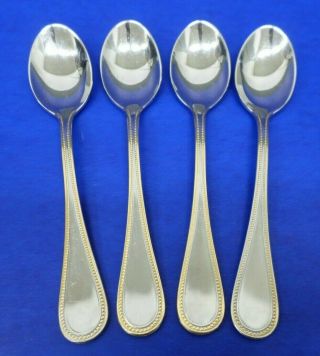 4 - Towle Beaded Antique Gold Satin 18/8 Stainless Germany Flatware Teaspoons