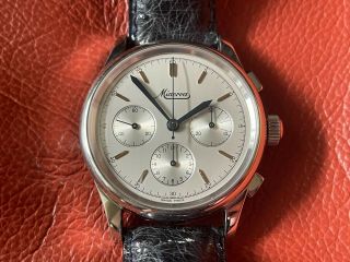 Very Rare Minerva Avus Ii Special Edition Chronograph 925 Silver Watch W/ Box