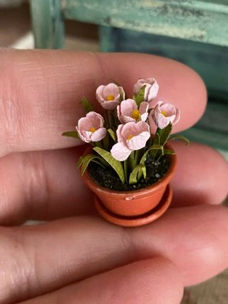 Vintage Miniature Dollhouse Nancy Barnett Light Pink Tulips Flower Pot Pretty