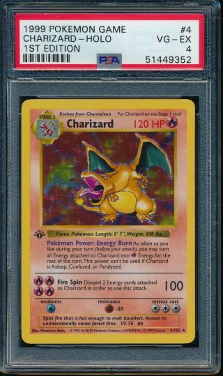 Psa 4 Charizard 1999 Pokemon Base 1st Edition Thick Stamp Shadowless Holo Vg - Ex