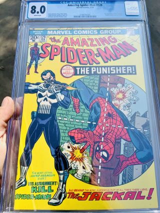 Spiderman 129 Marvel 2/74 1st Punisher App Cgc 8.  0 Rare White Pages