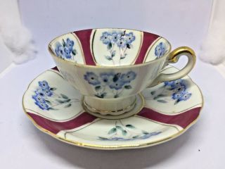 Vintage Hand - Painted Mini Tea Cup And Saucer Hb In Diamond Signed Made In Japan