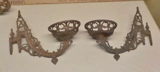 Pair Antique Cast Iron Wall Mount / Sconce Oil Lamp Holder B&h,