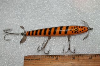 Vintage 4 " Eger Dillinger Topwater Dual Prop Bait,  Yellow And Black