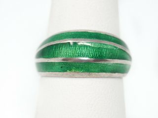 Very Rare Modernist Ivar T Holth Guilloche Green Enamel Sterling Ring Sz 7