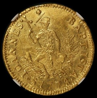 1778 Italy Tuscany 3 Zecchino Ruspone Gold Coin - Ngc Unc Details - Rare - C 28