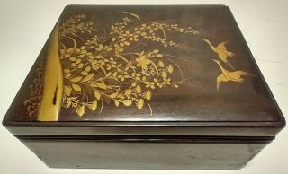 High End/quality Japanese Wood And Gold Motif Box Jewelry Box