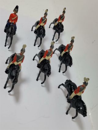 7 Pc Antique Lead Figurines - Military - Red Coats - Soldiers On Horse - England?nr