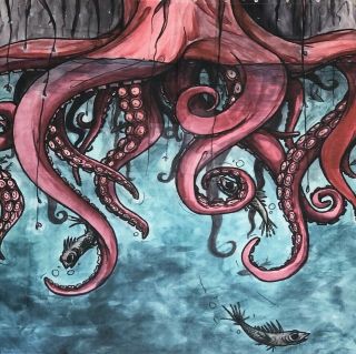 Octopus Shower Curtain Under Water Ocean Tentacles Cephalopod Tattoo Airbrush