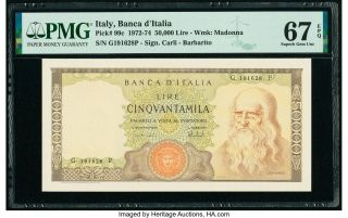 Italy 50,  000 Lire Banknote 1972 - 74 Pick 99c Pmg Gem Unc 67 Epq Rare