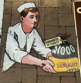 Rare Scarce Antique Sunlight Soap Enamel Advertising Sign Circa 1905
