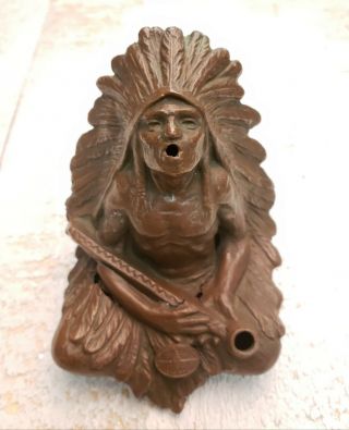 Antique Incense Burner Native American Indian Chief Bronzed Spelter