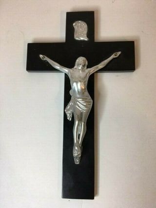 Vintage Catholic Antique Crucifix Metal Christ On Plastic Cross