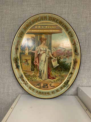 Abc American Brewing Co.  Pre Prohibition Litho Beer Tray,  St Louis “very Rare”