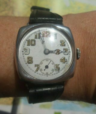 Antique Rolex W&d Military Trench Wrist Watch Silver 1916 Wilsdorf & Davis Rare
