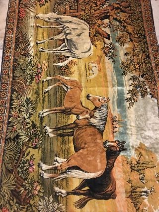 Vintage Large Tapestry Wall Hanging Forest Horse Scene Carpet P&c Made In Italy