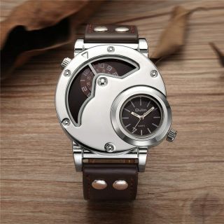 Male Two Time Zone Men Quartz Wristwatch Luxury Watches Big Casual Design Watch