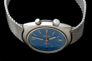 Vintage Omega Chronostop Driver Rare Blue Dial Men ' s Wrist Watch 1969 6
