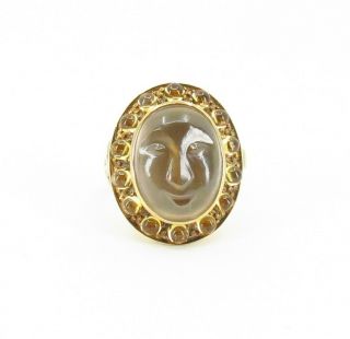 Rare,  Vintage Carved Moonstone Poison Ring In 14k Yellow Gold