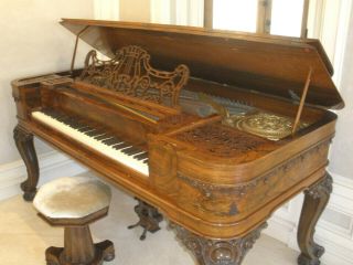 Antique $35k Rare Chickering Rococo 1850 Brazilian Rosewood Square Grand Piano,