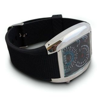 Montre Digitale LED Bleue Style Tableau De Bord Voiture - Bracelet Caoutchouc - Sport Unisexe