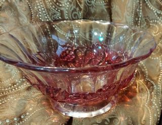 Bowl Large Vintage Old Antique Red & Clear Glass 10 " X 6 " Embossed Textured