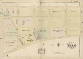 1884 Reading Berks County Pa.  Charles Evans Cemetery Windsor - Pike St Atlas Map