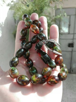 German Amber Rosary Prayer 35 Beads Bakelite Islamic Antique Tasbih 104 Gr Rare