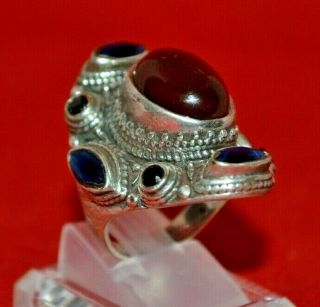 Ancient Roman Post/late Medieval Bronze Rare Intaglio Ring Decorated With Stones