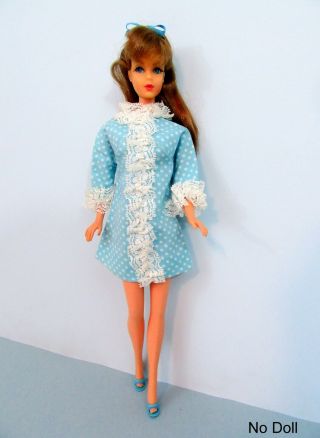 Vintage Barbie Doll Clothes - Handmade Mod Dress Lace Trim - Turquoise Polka Dot