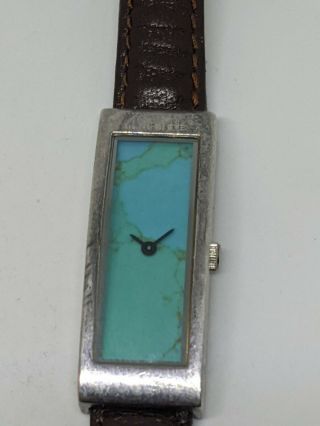 Vintage Sterling Silver 925 Native American Ecclissi Turquoise Leather Watch