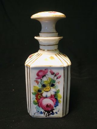 Antique French Old Paris Porcelain Scent Perfume Bottle Hand Painted Flowers