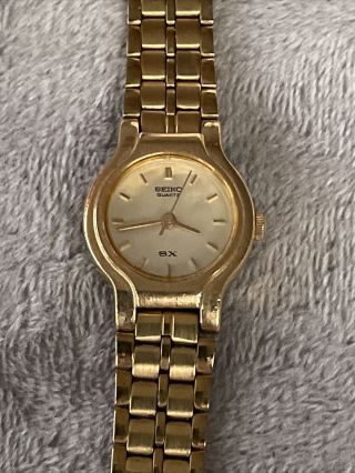 Vintage Ladies Seiko Sx V401 - 0091 Gold Tone Quartz Watch Running 29