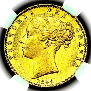 Rare 1838 Queen Victoria Great Britain London Gold Sovereign Coin Ngc Au58