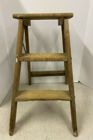 Vintage Antique Wood Step Ladder Plant Stand Shelf Farm Kitchen