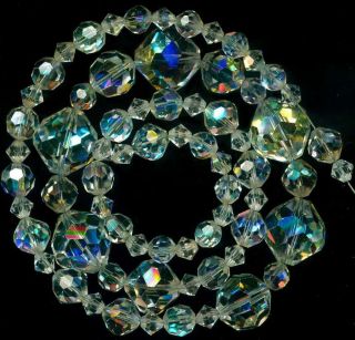 Beads Swarovski Cut Austrian Crystal Ab Flash Clear Faceted 6 - 12mm 26 " Vintage