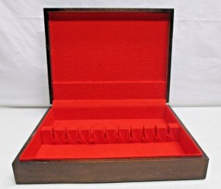 Vintage Wooden Flatware Silverplate Storage Chest Box Red Lining Anti Tarnish