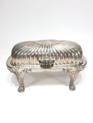 F.  B.  Rogers Silver Company Vintage Butter Dish With Roll Top Cover And Glass Di