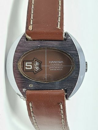 Vintage Mens Hanowa Jump Hour 17j Brown Dial Watch Space Age