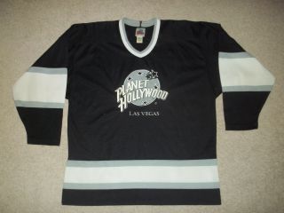 Vtg Rare Sewn 1991 Planet Hollywood Las Vegas Black Medium Hockey Jersey Shirt