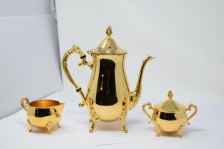 3pc International Silver Co.  Gold Plated Tea Set Antique Vintage